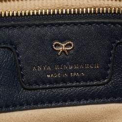 Pre Owned Anya Hindmarch Logo Flap Cream/Navy Blue Python and Leather Shoulder Bag