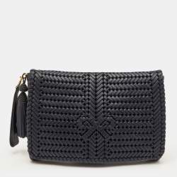 مملوكة مسبقًا Anya Hindmarch Navy Blue Woven Leather Wristlet Clutch