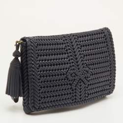 مملوكة مسبقًا Anya Hindmarch Navy Blue Woven Leather Wristlet Clutch