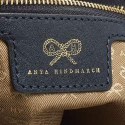 Pre Owned Anya Hindmarch Belvedere Navy Blue Striped Leather and Suede Tote