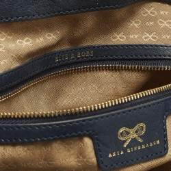 Pre Owned Anya Hindmarch Belvedere Navy Blue Striped Leather and Suede Tote