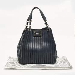 Pre Owned Anya Hindmarch Belvedere Navy Blue Striped Leather and Suede Tote