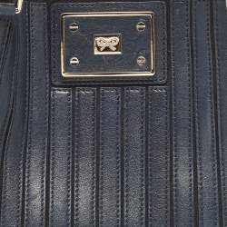 Pre Owned Anya Hindmarch Belvedere Navy Blue Striped Leather and Suede Tote