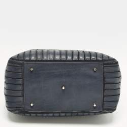 Pre Owned Anya Hindmarch Belvedere Navy Blue Striped Leather and Suede Tote