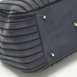 Pre Owned Anya Hindmarch Belvedere Navy Blue Striped Leather and Suede Tote