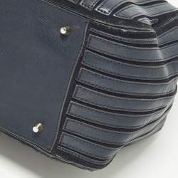 Pre Owned Anya Hindmarch Belvedere Navy Blue Striped Leather and Suede Tote