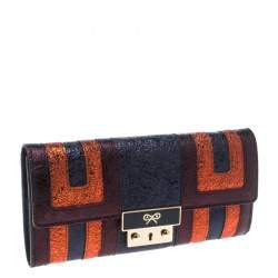 Pre Owned Anya Hindmarch Metallic Multicolor Ceramic Effect Patent Leather Continental Wallet