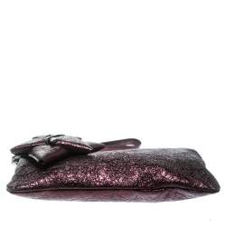 Pre Owned Anya Hindmarch Metallic Purple Scrooge Wristlet Pouch