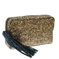 Pre Owned Anya Hindmarch Gold Glitter Twinkle Clutch