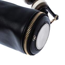 Pre Owned Anya Hindmarch Black Leather Cylinder All Sorts Wristlet Clutch 