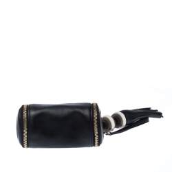 Pre Owned Anya Hindmarch Black Leather Cylinder All Sorts Wristlet Clutch 
