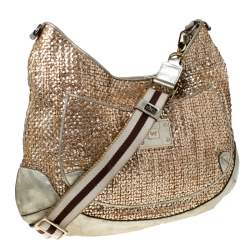Pre Owned Anya Hindmarch Metallic Gold Woven Leather Jethro Hobo