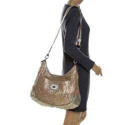 Pre Owned Anya Hindmarch Metallic Gold Woven Leather Jethro Hobo
