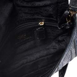 Pre Owned Anya Hindmarch Blue/Black Textured Stripe Leather Flap Crossbody Bag