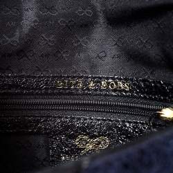 Pre Owned Anya Hindmarch Blue/Black Textured Stripe Leather Flap Crossbody Bag