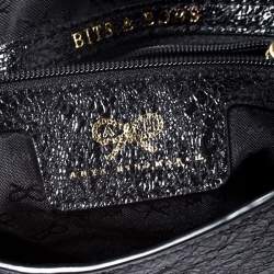 Pre Owned Anya Hindmarch Blue/Black Textured Stripe Leather Flap Crossbody Bag