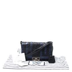 Pre Owned Anya Hindmarch Blue/Black Textured Stripe Leather Flap Crossbody Bag