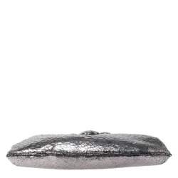 Pre Owned Anya Hindmarch Silver Crackled Leather Knot Clutch