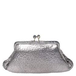 Pre Owned Anya Hindmarch Silver Crackled Leather Knot Clutch