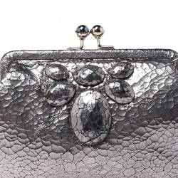 Pre Owned Anya Hindmarch Silver Crackled Leather Knot Clutch