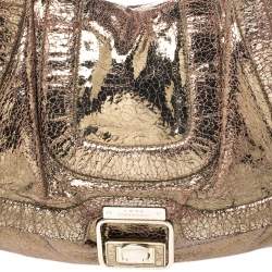 Anya Hindmarch Gold Laminated Suede Crackle Effect Flap Buckle Shoulder Bag