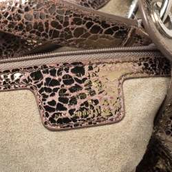 Anya Hindmarch Gold Laminated Suede Crackle Effect Flap Buckle Shoulder Bag
