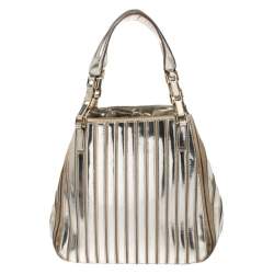 Pre Owned Anya Hindmarch Metallic Gold Striped Leather Belvedere Tote