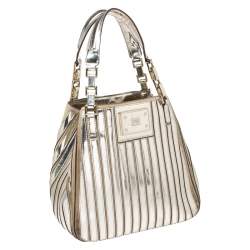 Pre Owned Anya Hindmarch Metallic Gold Striped Leather Belvedere Tote