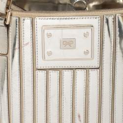 Pre Owned Anya Hindmarch Metallic Gold Striped Leather Belvedere Tote