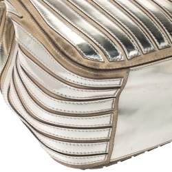 Pre Owned Anya Hindmarch Metallic Gold Striped Leather Belvedere Tote
