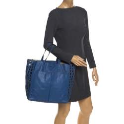 Pre Owned Anya Hindmarch Blue Eyelet Leather Nevis Tote