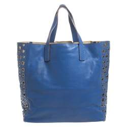 Pre Owned Anya Hindmarch Blue Eyelet Leather Nevis Tote