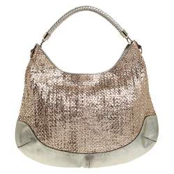 Pre Owned Anya Hindmarch Metallic Gold Woven Leather Jethro Hobo