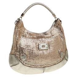 Pre Owned Anya Hindmarch Metallic Gold Woven Leather Jethro Hobo