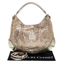 Pre Owned Anya Hindmarch Metallic Gold Woven Leather Jethro Hobo