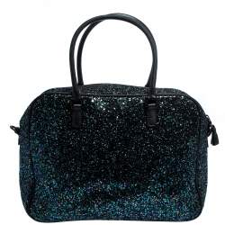 Pre Owned Anya Hindmarch Dark Blue Glitter Carker Boston Bag