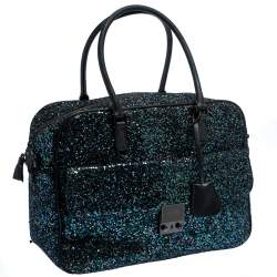 Pre Owned Anya Hindmarch Dark Blue Glitter Carker Boston Bag