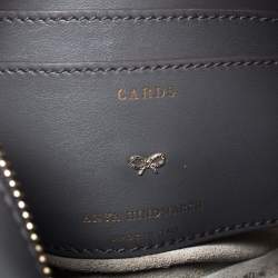 Pre Owned Anya Hindmarch Dark Grey Leather Smiley Crossbody Bag with Small Zip Around Wallet