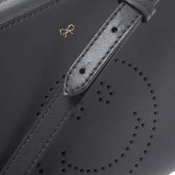 Pre Owned Anya Hindmarch Dark Grey Leather Smiley Crossbody Bag with Small Zip Around Wallet