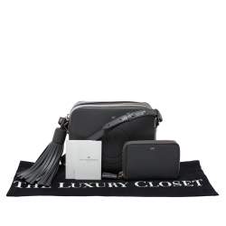 Pre Owned Anya Hindmarch Dark Grey Leather Smiley Crossbody Bag with Small Zip Around Wallet
