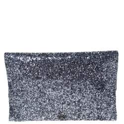 Pre Owned Anya Hindmarch Silver Glitter Valorie Clutch