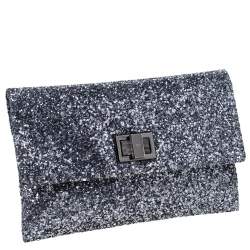 Pre Owned Anya Hindmarch Silver Glitter Valorie Clutch