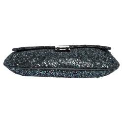Pre Owned Anya Hindmarch Blue Glitter and Leather Flap Chain Shoulder Bag