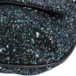Pre Owned Anya Hindmarch Blue Glitter and Leather Flap Chain Shoulder Bag