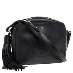 Pre Owned Anya Hindmarch Black Leather Smiley Crossbody Bag
