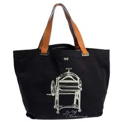 Pre Owned Anya Hindmarch Black/Tan Canvas Dry Cleaning Tote