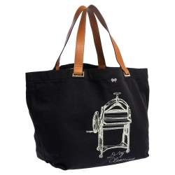 Pre Owned Anya Hindmarch Black/Tan Canvas Dry Cleaning Tote