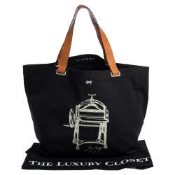 Pre Owned Anya Hindmarch Black/Tan Canvas Dry Cleaning Tote