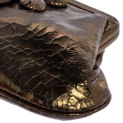 Pre Owned Anya Hindmarch Metallic Gold Ceramic Effect Leather Kiss Lock Clutch 