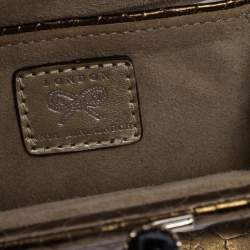 Pre Owned Anya Hindmarch Metallic Gold Ceramic Effect Leather Kiss Lock Clutch 